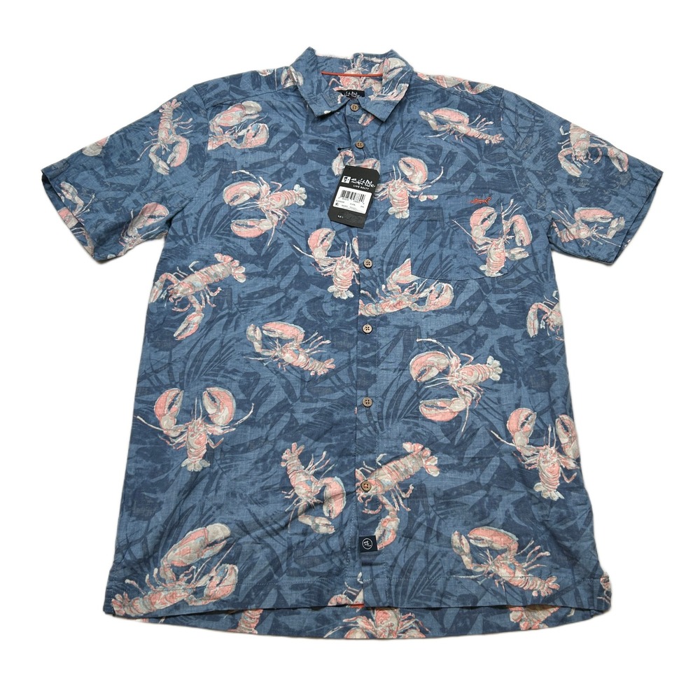 Salt Life Lobster Print Shirt Mens Small Button Up Short Sleeve Casual NEW